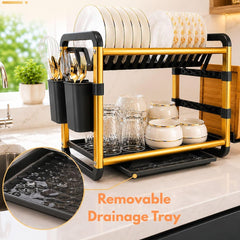 2-Tier Aluminium Dish Drying Rack-Golden