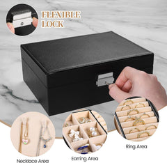 Double Layer Leather Jewellery Box-Black