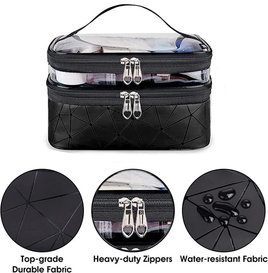 Double Layer Cosmetic Pouch-Black