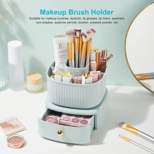 Rotating Cosmetic Holder with Drawer-Light Green