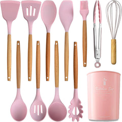 12 pcs Non-Stick Cooking Kitchen Utensils Medium-Pink