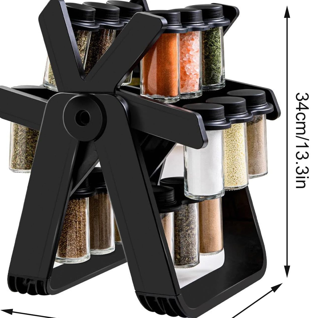 Rotating Spice Rack with 18 Glass Spice Jars