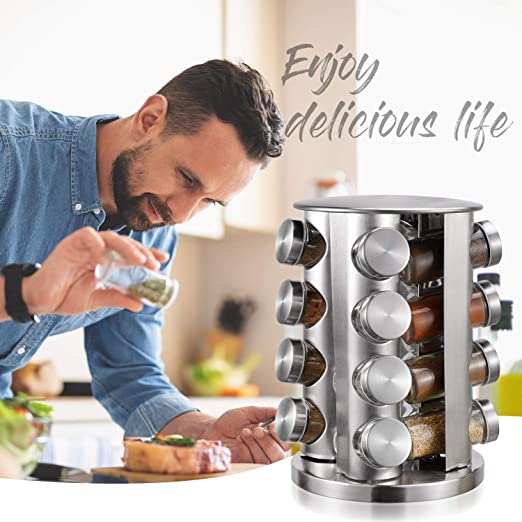 16in1 Stainless Steel Revolving Spice Masala Jar Rack