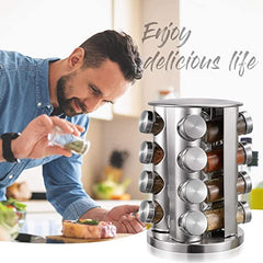 16in1 Stainless Steel Revolving Spice Masala Jar Rack