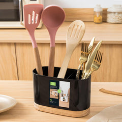 Kitchen Utensils Holder With Wooden Base-Black