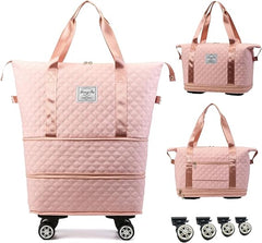 Expandable Duffel Bag with Rolling Wheels-Pink