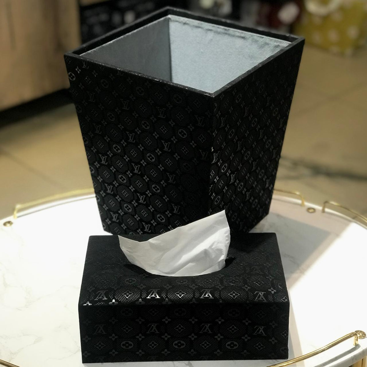 Leather Dustbin+Tissue Box-D3