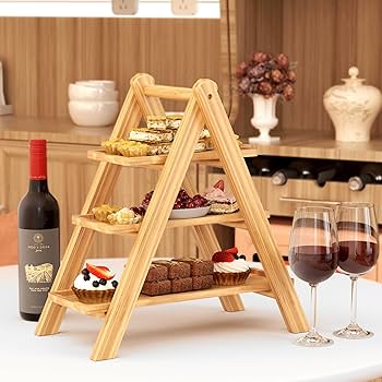 3 Tier Foldable Serving Wooden Tray