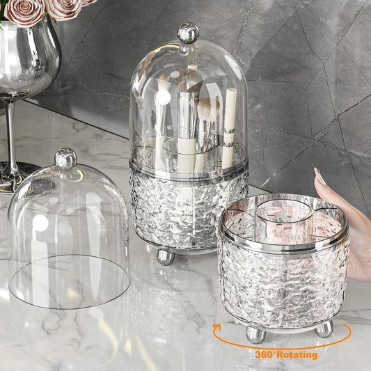 Rotating Makeup Brush Holder with Lid-Light Grey