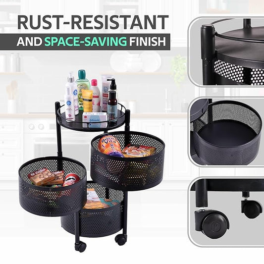 3 Tiers Rotatable Storage Trolley- Round