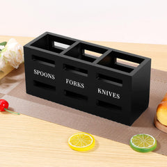 3 Compartments Wooden Utensil Holder