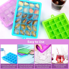 24 Holes Silicone Ice Cube Tray With Cover