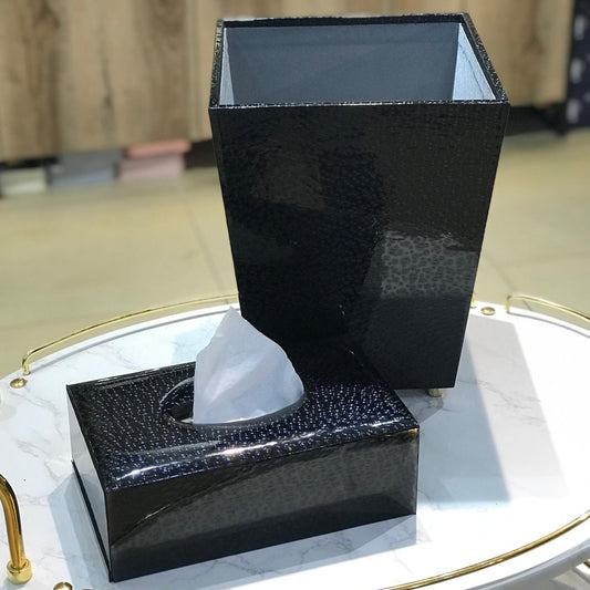Leather Dustbin+Tissue Box-D4