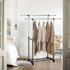 Double Pole Telescopic Cloth Hanger With Wheel