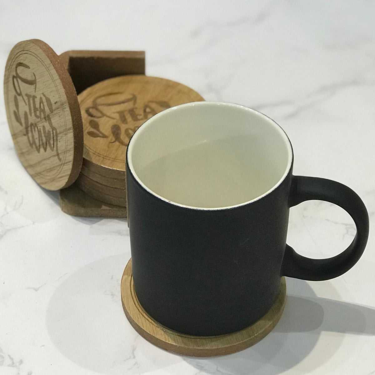 Round Wooden Tea Coaster Set