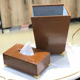 Leather Dustbin+Tissue Box-Brown