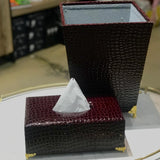 Leather Dustbin+Tissue Box-Mehroon