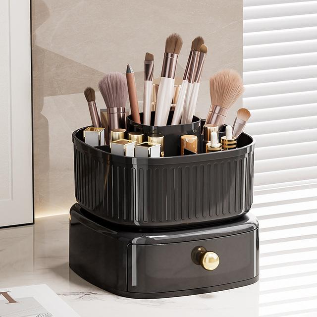 Rotating Cosmetic Holder with Drawer-Black