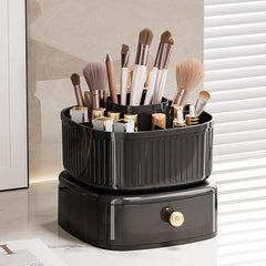 Rotating Cosmetic Holder with Drawer-Black