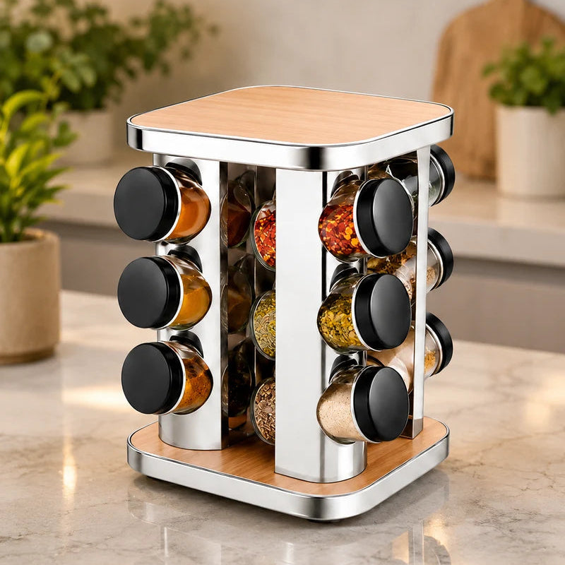 Rotating Spice Rack with Wooden Top