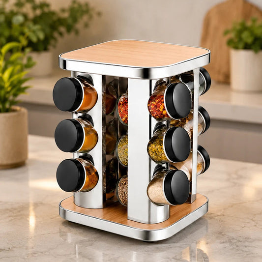 Rotating Spice Rack with Wooden Top