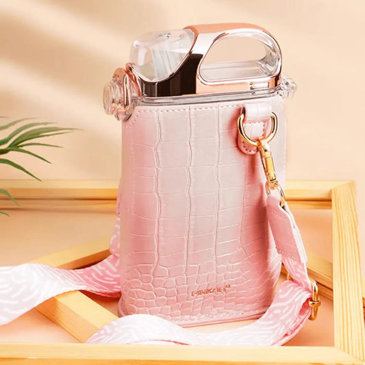 Elegant Water Bottle with Pouch-Pink
