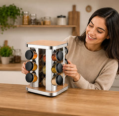 Rotating Spice Rack with Wooden Top