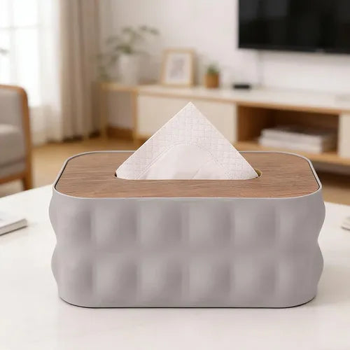 Napkin Holder With Wooden Lid-Grey