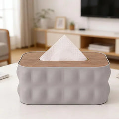 Napkin Holder With Wooden Lid-Grey
