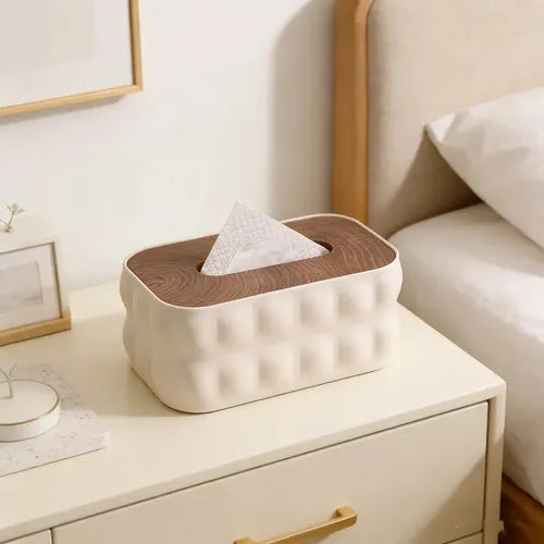 Napkin Holder With Wooden Lid-Offwhite