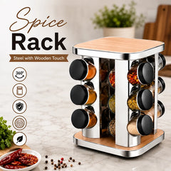 Rotating Spice Rack with Wooden Top