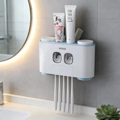 Wall-Mounted Toothpaste Dispenser & Toothbrush Holder