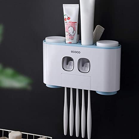 Wall-Mounted Toothpaste Dispenser & Toothbrush Holder