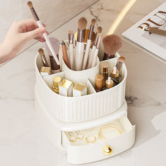 Rotating Cosmetic Holder with Drawer-Offwhite
