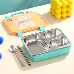 3 Grid Stainless Steel Lunch Box-Orange