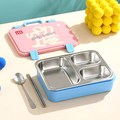 3 Grid Stainless Steel Lunch Box-Pink