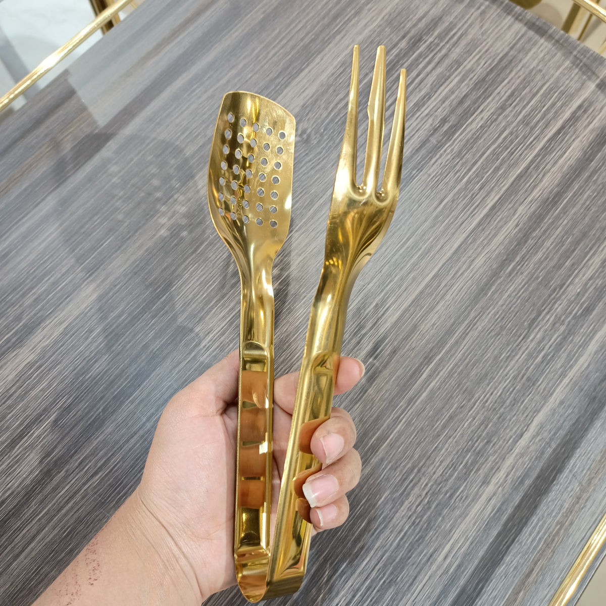 Golden Serving Fork Tong