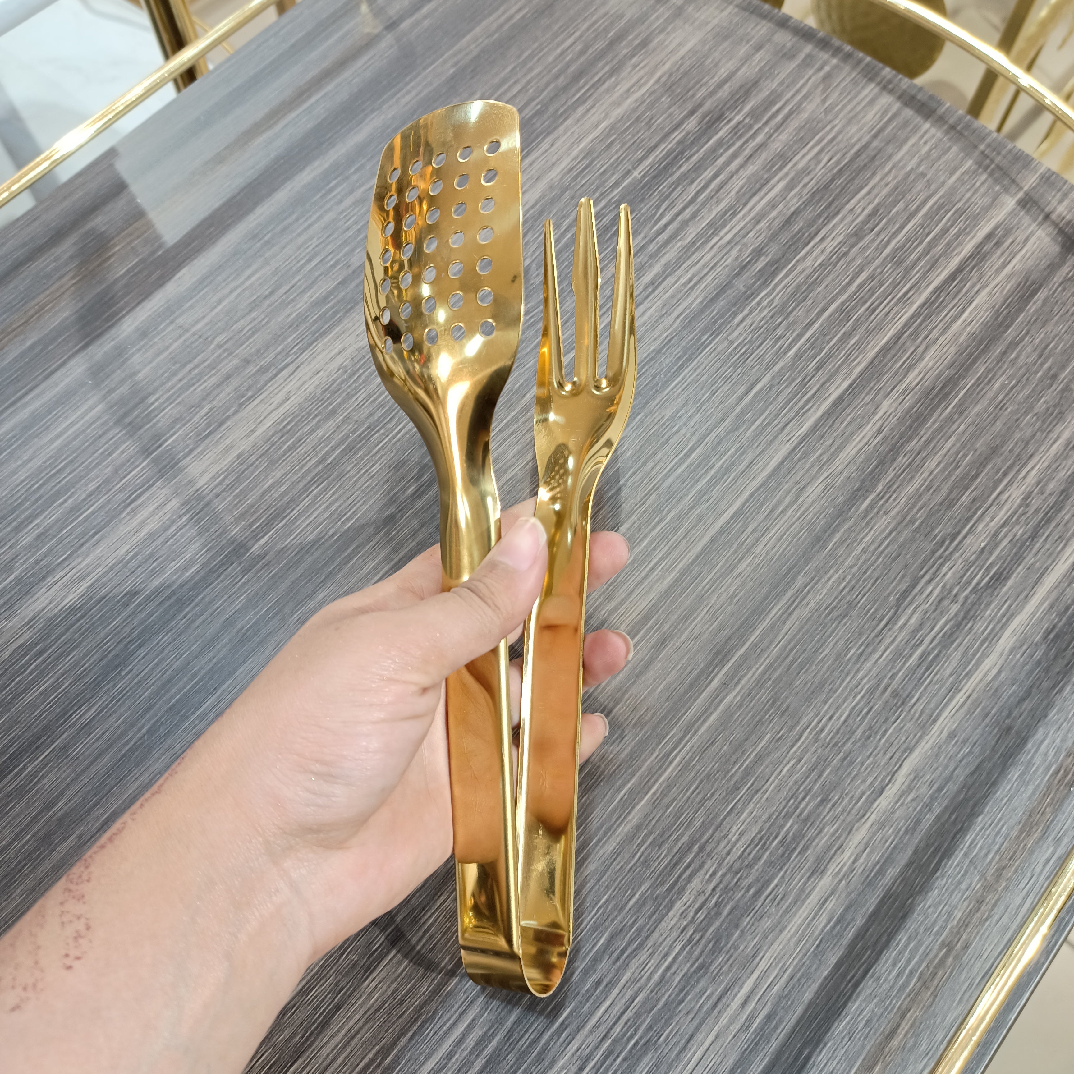 Golden Serving Fork Tong