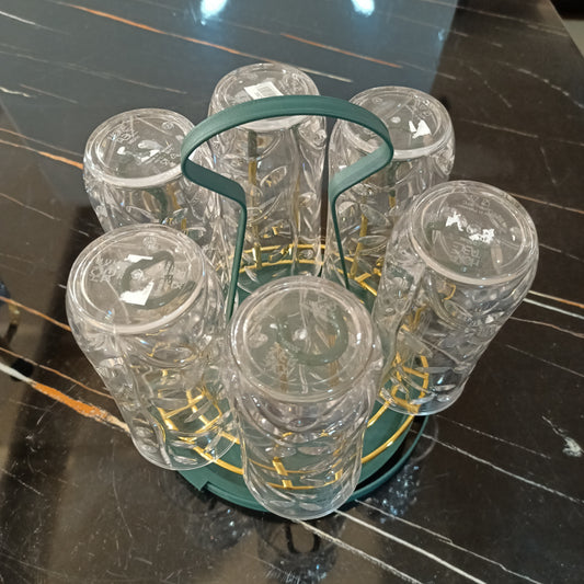 Glass Stand Golden Green Round