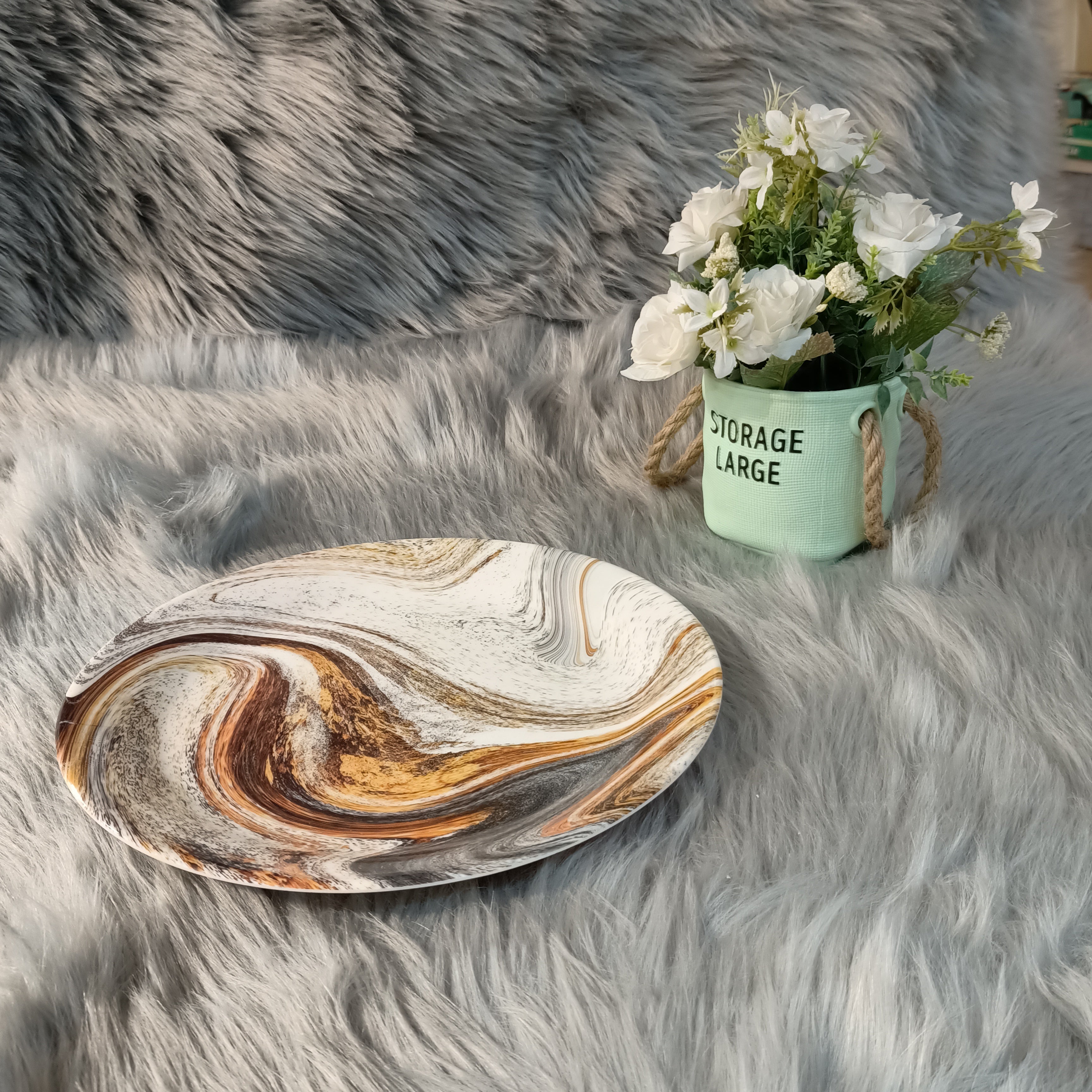 Melamine Rice Plate Brown Marble Texture