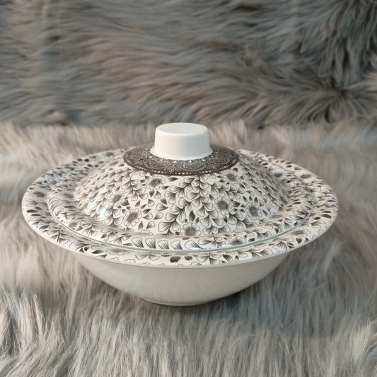 Melamine Bowl with Lid (White Flowers)