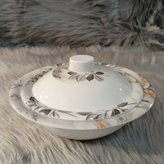 Melamine Bowl With Lid (Marble Leaf)