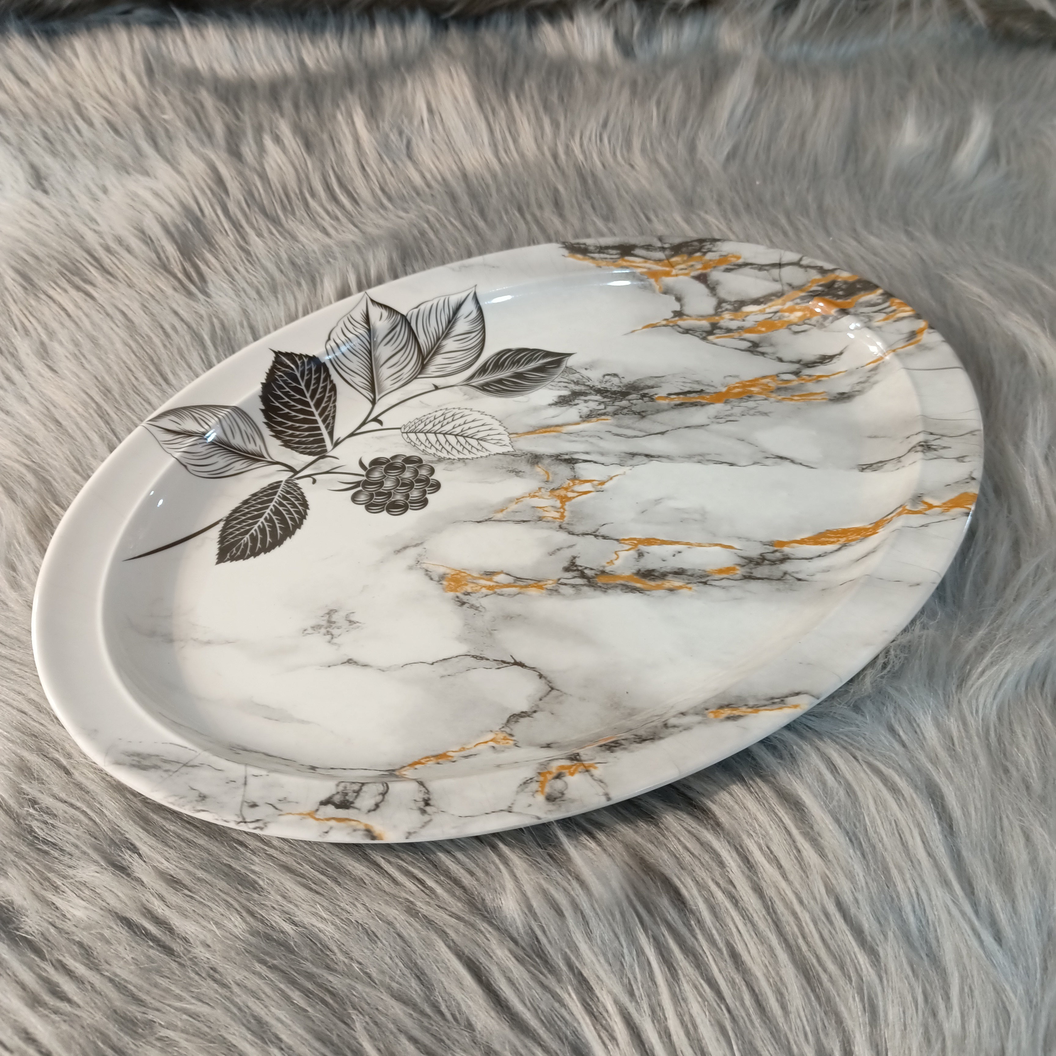 Melamine Oval Tray (Marble Leaf)