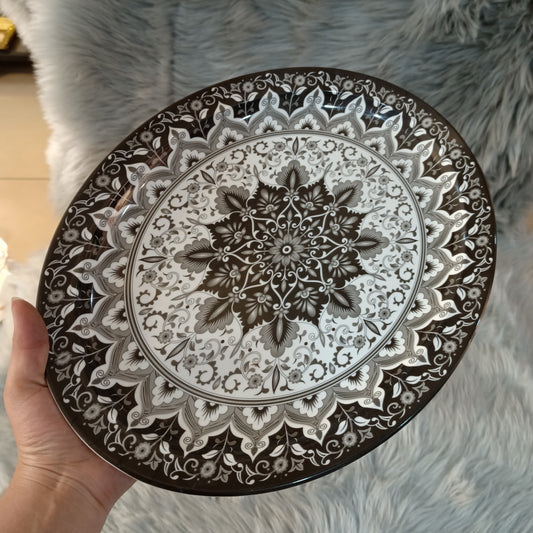 Melamine Oval Tray Black Flowers