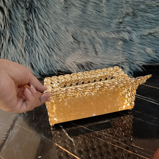 Metal Golden Crystal Tissue Box