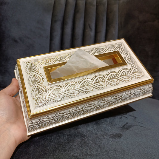 Tissue Box White&Golden
