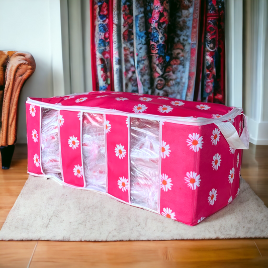 3 COMPARTMENT BAG -PINK FLOWER PRINTED