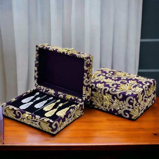 Hand Made Embroidered Jewellery Box-Purple
