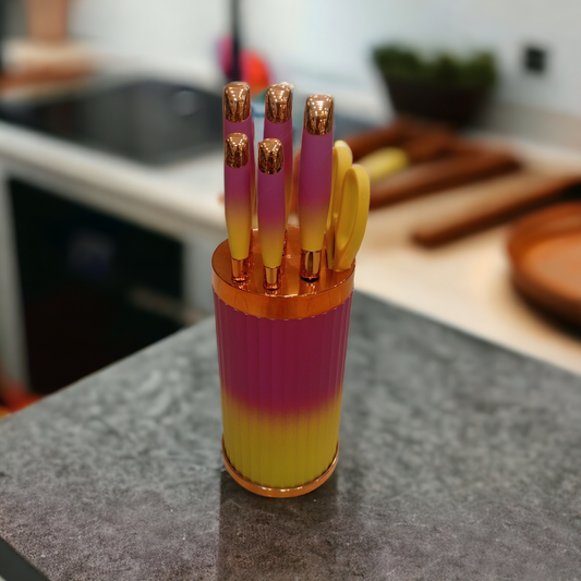 Knife Set with Stand Round-Purple & Yellow