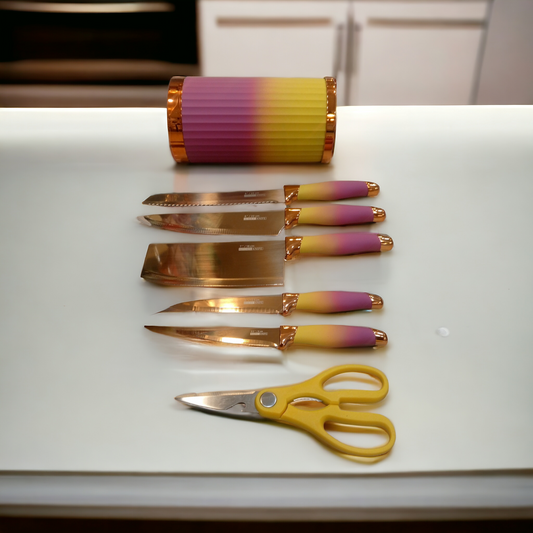 Knife Set with Stand Round-Purple & Yellow